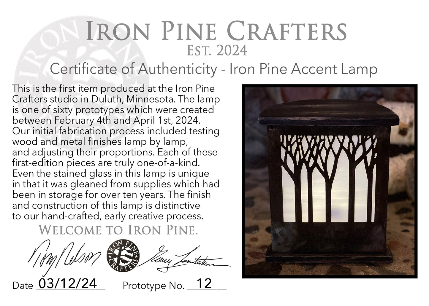 Iron Pine Accent Lamps-Prototypes